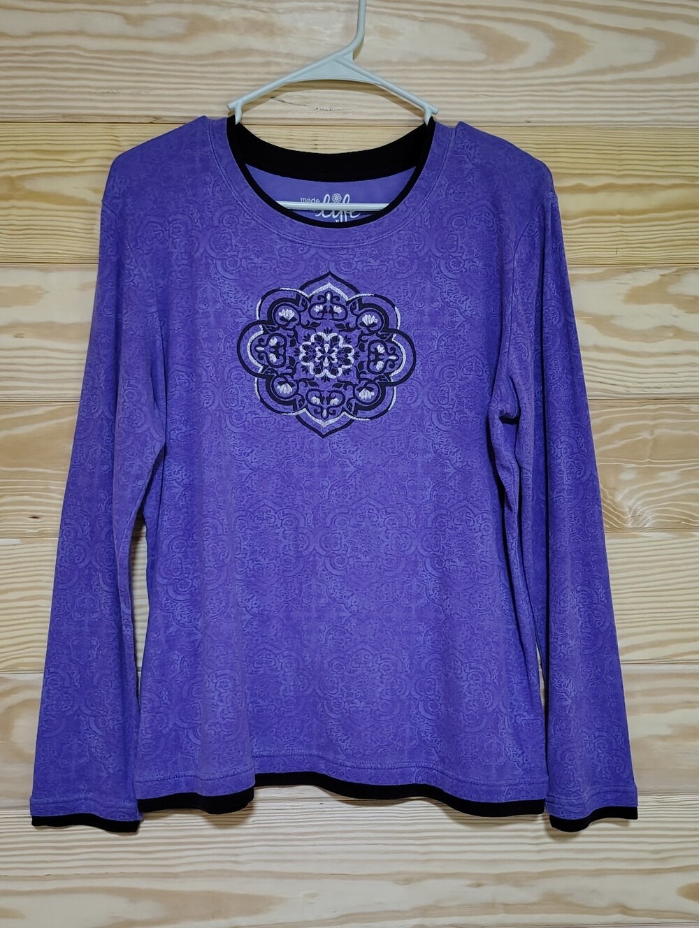 made for life Purple Long Sleeve Top Medallion Print Long Sleeve XL Layered Look